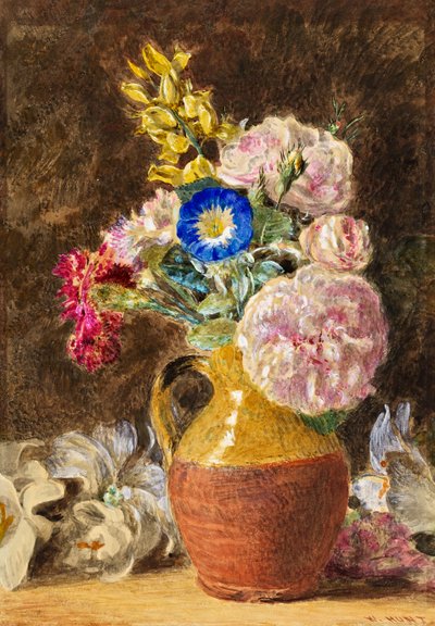 एक फूल और मिश्रित जग में मिश्रित फूल, c.1860 द्वारा William Henry Hunt