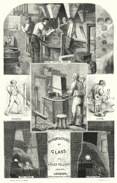 Apsley Pellatt and Cos, लंदन में कांच का निर्माण (उत्कीर्णन) द्वारा विलियम हेनरी पाइक