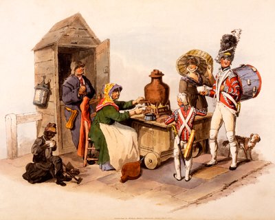 1808 में &39;द कॉस्ट्यूम्स ऑफ ग्रेट ब्रिटेन&39; से एक गर्म विक्रेता, जो एक गर्म विक्रेता की सेवा करता था द्वारा विलियम हेनरी Pyne