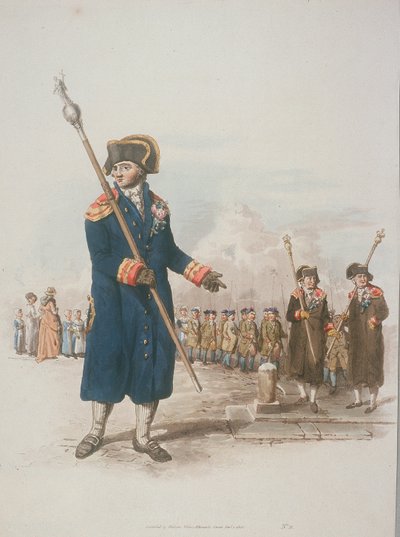 नागरिक पोशाक में पैरिश बीडल एक कर्मचारी को पकड़े हुए, 1805 द्वारा विलियम हेनरी Pyne