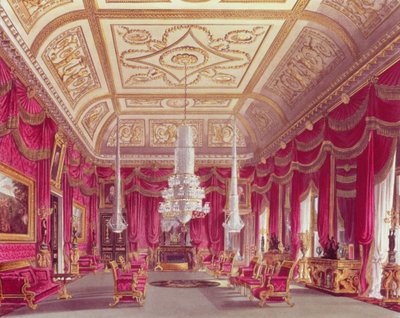 क्रिमसन ड्रॉइंग रूम, 1818 में Pyne के &39;रॉयल रेजिडेंस&39; से कार्लटन हाउस द्वारा विलियम हेनरी Pyne