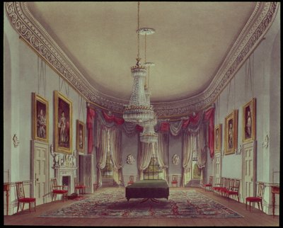 डाइनिंग रूम, 1818 में Pyne के &39;रॉयल रेजिडेंस&39; से Frogmore द्वारा विलियम हेनरी Pyne