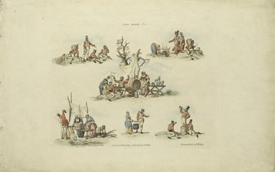 शिविर के दृश्य, 1803 (रंगीन नक़्क़ाशी) द्वारा Pyne के बाद विलियम हेनरी