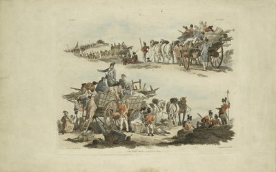 शिविर के दृश्य, 1803 (रंगीन नक़्क़ाशी) द्वारा Pyne के बाद विलियम हेनरी