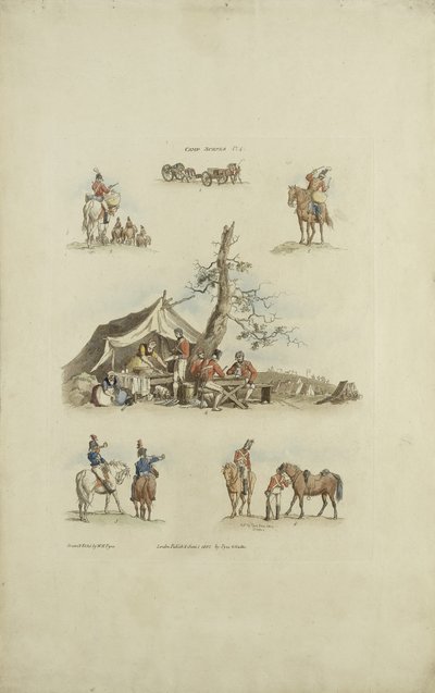 शिविर के दृश्य, 1803 (रंगीन नक़्क़ाशी) द्वारा Pyne के बाद विलियम हेनरी
