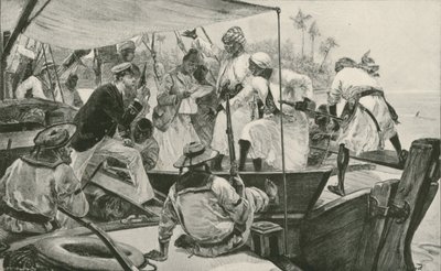 एक ब्रिटिश नौसेना अधिकारी एक अरब दास ढो (लिथो) की मरम्मत कर रहा है द्वारा विलियम हेशम (बाद) ओवरएंड