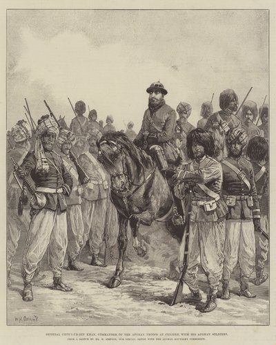 जनरल घौस-उद-दीन खान, अपने अफगान सैनिकों के साथ पेनजदे में अफगान सैनिकों के कमांडर द्वारा विलियम हेशम ओवरेंड