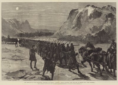 कनाडा के उत्तर-पश्चिम क्षेत्र में विद्रोह, औपनिवेशिक खाड़ी की बर्फ के ऊपर से औपनिवेशिक सेना, सुपीरियर झील द्वारा विलियम हेशम ओवरेंड