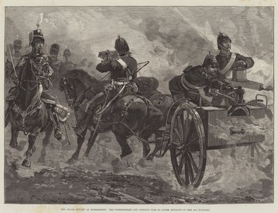Aldershott में रॉयल रिव्यू, नॉर्डेनफेल्ट गन ने 10 वीं हुसर्स के एडवांस को कवर करने के लिए फायर खोला द्वारा William Heysham Overend