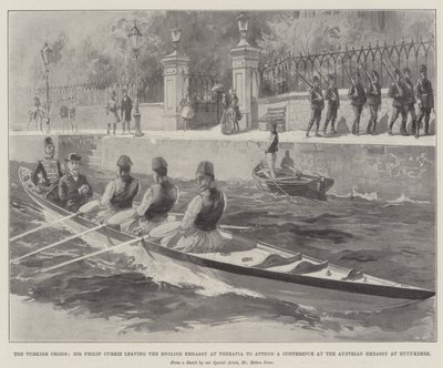 तुर्की संकट, सर फिलिप करी ने थेरेपिया में अंग्रेजी दूतावास को खरीदने के लिए ऑस्ट्रियाई दूतावास में बुयुकेडेरे में एक सम्मेलन में भाग लिया द्वारा William Heysham Overend