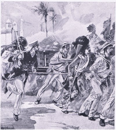 नवंबर 1857, लखनऊ में एचएमएस शैनन से नौसैनिक ब्रिगेड, भूमि और समुद्र पर ब्रिटिश लड़ाई से चित्रण, 1915 द्वारा विलियम हेशम ओवरेंड