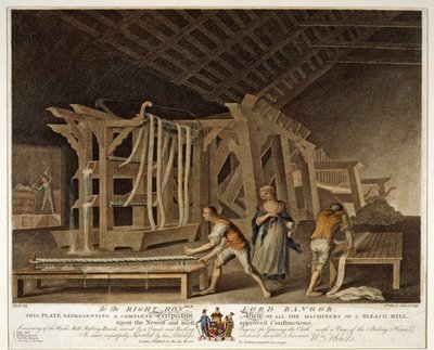 एक ब्लीच मिल, आयरलैंड के लिनन कारख़ाना की प्लेट IX, 1791 की सभी मशीनरी का परिप्रेक्ष्य द्वारा विलियम हिंक्स
