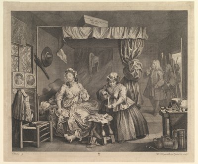 एक हार्लोट्स प्रगति, प्लेट 3, अप्रैल 1732। द्वारा विलियम होगार्थ