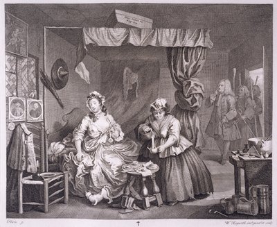 लंदन में 1820-22 में प्रकाशित &39;द ओरिजिनल एंड जेनुइन वर्क्स ऑफ विलियम हॉगर्थ&39; से एक हार्लॉट प्रोग्रेस, प्लेट III द्वारा विलियम होगार्थ