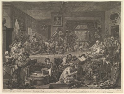 ए इलेक्शन एंटरटेनमेंट, प्लेट I: इलेक्शन के चार प्रिंट, 24 फरवरी, 1755। द्वारा विलियम होगार्थ