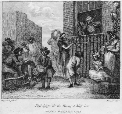 द एनग्रेटेड संगीतकार के लिए पहला डिज़ाइन, 1799 द्वारा विलियम होगार्थ