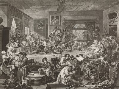 एक चुनाव के चार प्रिंट। शीट 1: एक चुनाव मनोरंजन। 1755 द्वारा विलियम होगार्थ