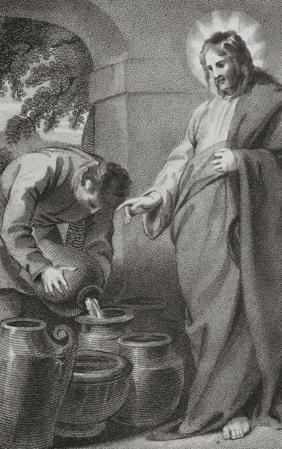 बी। क्रॉस्बी, 1808 द्वारा प्रकाशित, रेवरेंड जे। मिलनर द्वारा क्राइस्ट टर्निंग वाटर इन द वाइन, &39;द हिस्ट्री एंड लाइफ़ ऑफ़ अवर धन्य प्रभु और उद्धारकर्ता ईसा मसीह&39; द्वारा विलियम हॉपवुड