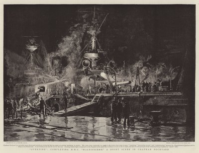 ओवरटाइम, HMS शानदार, चैथम डॉकयार्ड में एक रात दृश्य को पूरा करना द्वारा विलियम लियोनेल वायली