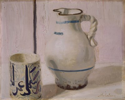 जग के साथ पिंक स्टिल लाइफ, 1935-36। द्वारा विलियम निकोलसन