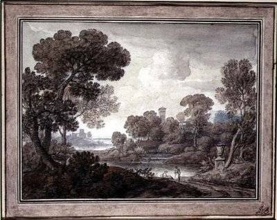 शास्त्रीय लैंडस्केप, c.1770 (कागज पर कलम और स्याही और पानी के रंग का) द्वारा विलियम ओरम