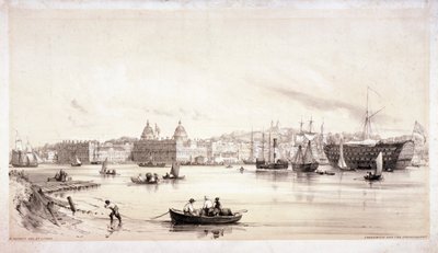 टेम्स नदी के पार ग्रीनविच का दृश्य, लंदन, c1841। द्वारा विलियम पैरट