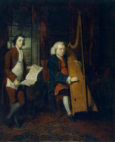 जॉन पैरी द ब्लाइंड हार्पिस्ट एक सहायक के साथ, c1770-1780। द्वारा विलियम पैरी