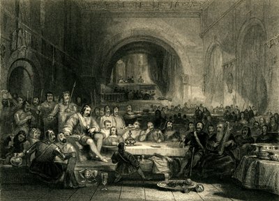 प्रिंस लेवेलिन और उनके बैरन, एबर के पास उनके महल में, c1836 द्वारा विलियम रेडक्लिफ़
