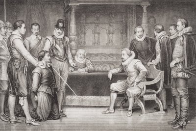 गाई फॉक्स (1570-1606) ने जेम्स I (1566-1625) और किंग्स बेडचैब में उनकी परिषद से पूछताछ की, &39;अंग्रेजी और स्कॉटलैंड के इतिहास का चित्र&39; वॉल्यूम I से द्वारा विलियम राल्स्टन