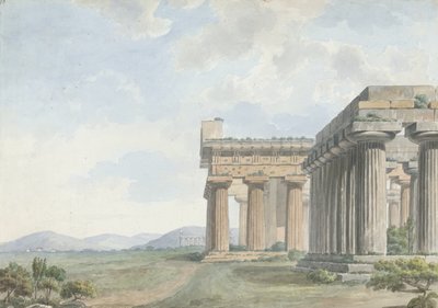 लेवेंट में दृश्य: पेसुम में मंदिर खंडहर, c.1785 (कागज पर ग्रेफाइट पर स्याही और स्याही के साथ wc) द्वारा विलियम रेवले