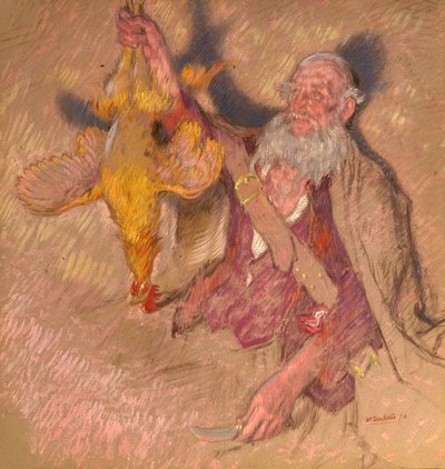 हाइलैंड रेडर्स, 1918 (कागज पर तेल) के लिए एक आदमी को पकड़े हुए एक मुर्गा का अध्ययन द्वारा विलियम शेकलटन
