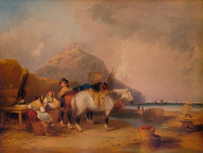 तट दृश्य, घोड़े और घोड़े के साथ, c1841 द्वारा विलियम शायर