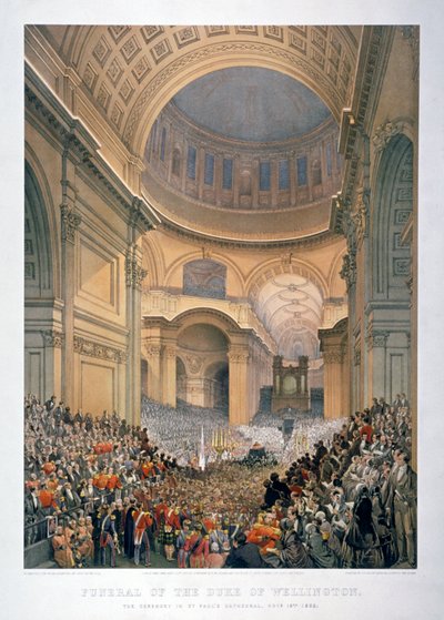 ड्यूक ऑफ वेलिंगटन, लंदन, 1852 1853 के अंतिम संस्कार के दौरान सेंट पॉल कैथेड्रल का आंतरिक भाग। द्वारा विलियम सिम्पसन