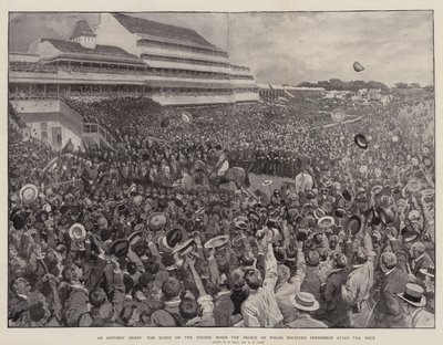 एक ऐतिहासिक डर्बी, कोर्स पर दृश्य जब वेल्स के राजकुमार ने रेस के बाद पर्सिमन को प्राप्त किया द्वारा विलियम स्मॉल