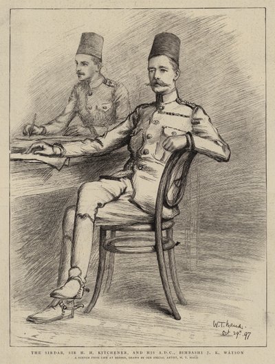 सरदार, सर एचएच किचनर, और उनके एडीसी, बिम्बाशी जेके वाटसन (लिथो) द्वारा विलियम टी। मौड