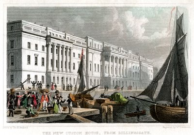 नया कस्टम हाउस, बिलिंग्सगेट, सिटी ऑफ़ लंदन, c1830 से। द्वारा विलियम टॉम्बल्सन