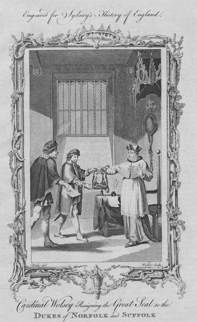 कार्डिनल वोल्सी ने नोरफ़ोक और सफोक के ड्यूक के लिए 1773 में ग्रेट सील का इस्तीफा दिया। द्वारा विलियम वॉकर