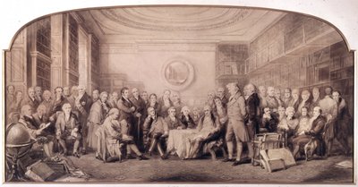 1807-1808 में विज्ञान के प्रख्यात पुरुष। रॉयल इंस्टीट्यूट ऑफ साइंसेज, इंग्लैंड के पुस्तकालय में बैठक। विलियम वॉकर और सर जॉन गिल्बर्ट द्वारा उत्कीर्णन (1817 - 1897) - 1807 में विज्ञान के प्रख्यात पुरुष - विज्ञान के प्रख्यात पुरुष द्वारा विलियम वॉकर