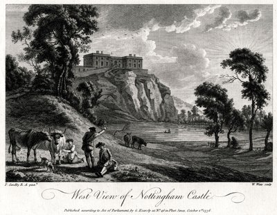 नॉटिंघम कैसल, नॉटिंघमशायर, 1776 का पश्चिम दृश्य द्वारा विलियम वत्स