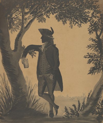 एक किताब के साथ एक पेड़ के खिलाफ झुक रहा युवक, ca. 1780-89. द्वारा विलियम वेलिंग्स