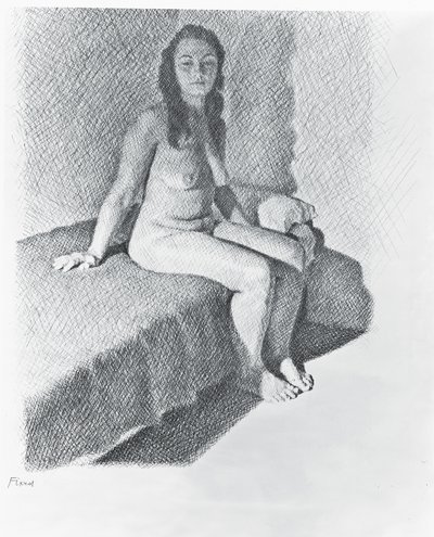 सीटेड न्यूड, c.1968-74 (कागज पर पेंसिल) द्वारा William Wilkins