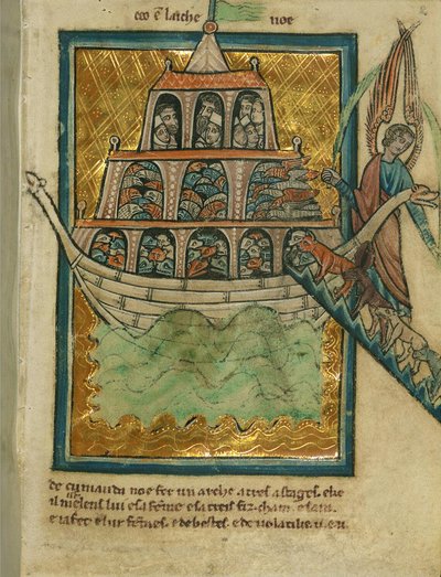 जानवरों ने नूह के सन्दूक, c.1250 (चर्मपत्र पर स्याही और पेंट) दर्ज किया द्वारा विलियम डी ब्रेलेस