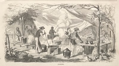 कैंप मीटिंग स्केचेस: कुकिंग, 1858। द्वारा विंसलो होमर