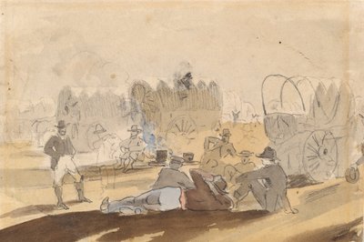 कवर्ड वैगन रेस्टिंग के साथ कारवां [रेक्टो], 1861। द्वारा विंसलो होमर