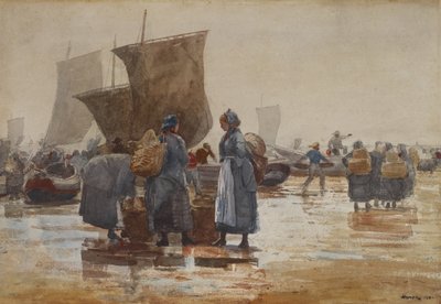 Cullercoats पर समुद्र तट पर फिशरफ़ोक द्वारा विंसलो होमर