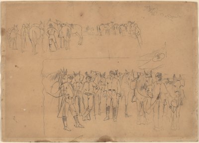 अधिकारी और घोड़े आराम पर, 1864। द्वारा विंसलो होमर