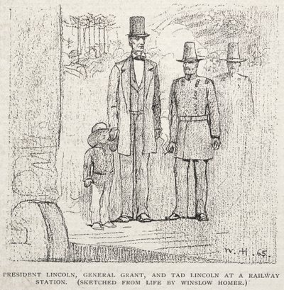 1887 में एक रेलवे स्टेशन पर राष्ट्रपति लिंकन, जनरल ग्रांट और टाड लिंकन। द्वारा विंसलो होमर