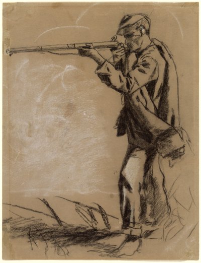 सोल्जर टेकिंग ऐम [रेक्टो], 1864। द्वारा विंसलो होमर