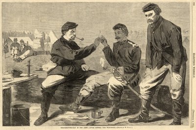 सेना में धन्यवाद दिवस - रात के खाने के बाद: हार्पर्स वीकली, पब से विशबोन 1864 द्वारा विंसलो होमर
