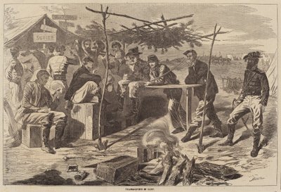 कैंप में थैंक्सगिविंग, 1862 में प्रकाशित। द्वारा विंसलो होमर